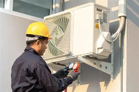 Outdoor AC unit servicing with gauges